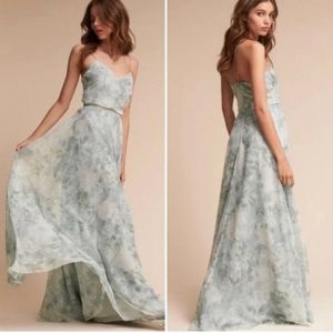 BHLDN Soft Green and Cream Floral Maxi Dress